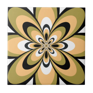 Carreau Carrelage, Fleur Abstraite 4, Olivier, Beige, Noir