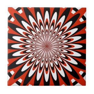 Carreau Carrelage, Fleur Abstraite 5, Rouge, Noir, Blanc