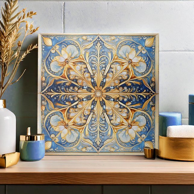 Carreau Carrelage floral baroque Pat#16 Or bleu ID1078 (Créateur téléchargé)
