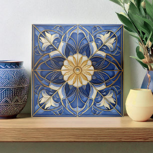 Carreau Carrelage floral classique Pat #12 bleu jaune ID10