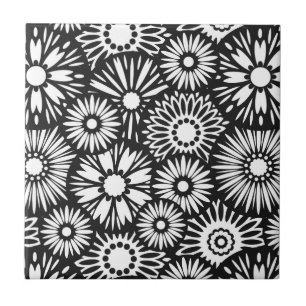 Carreau Carrelage floral noir et blanc