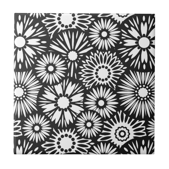 Carreau Carrelage floral noir et blanc (Devant)
