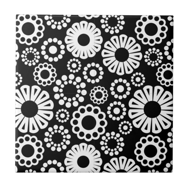 Carreau Carrelage floral noir et blanc (Devant)