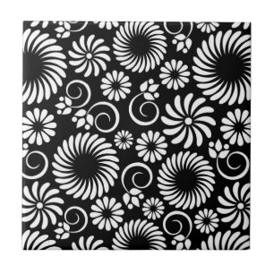 Carreau Carrelage floral noir et blanc
