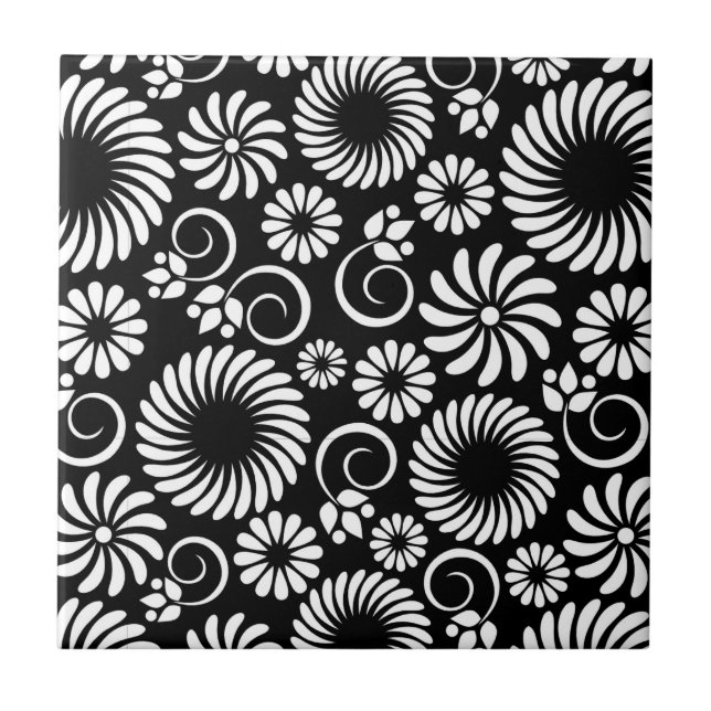 Carreau Carrelage floral noir et blanc (Devant)