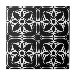 Carreau Carrelage floral noir et blanc