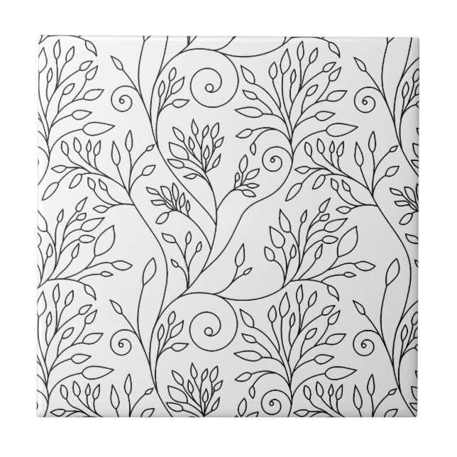 Carreau Carrelage floral noir et blanc (Devant)