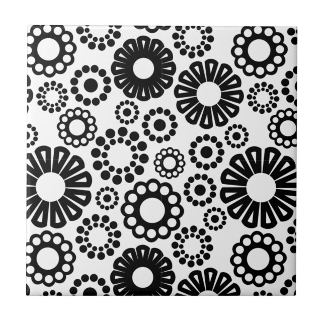 Carreau Carrelage floral noir et blanc (Devant)