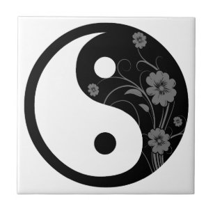 Carreau Carrelage floral noir Yin Yang
