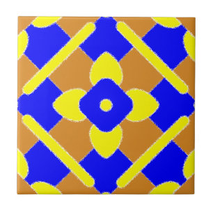 Carreau Carrelage Floral Orange Bleu Et Jaune Espagnol