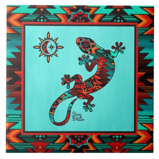 Carreau Carrelage Gecko Et Soleil En Céramique (Devant)