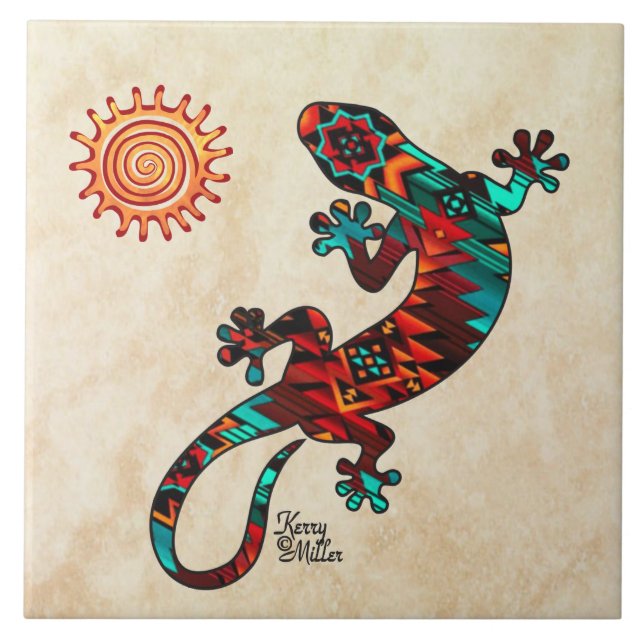Carreau Carrelage Gecko Et Soleil En Céramique (Devant)