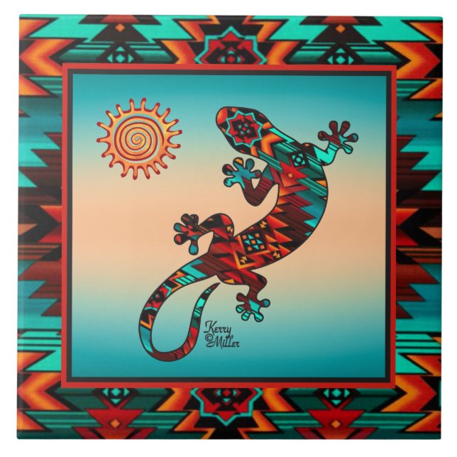Carreau Carrelage Gecko Et Soleil En Céramique (Devant)