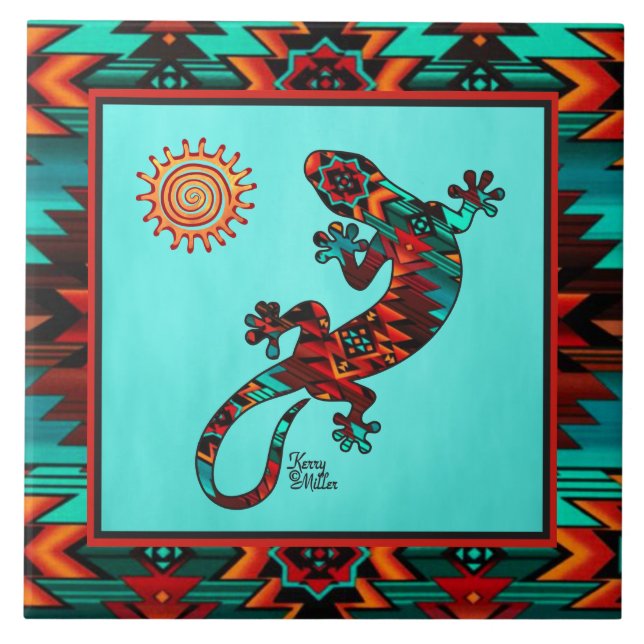 Carreau Carrelage Gecko Et Soleil En Céramique (Devant)