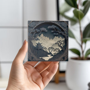 Carreau Carrelage gris paysage chinois encadré 3D