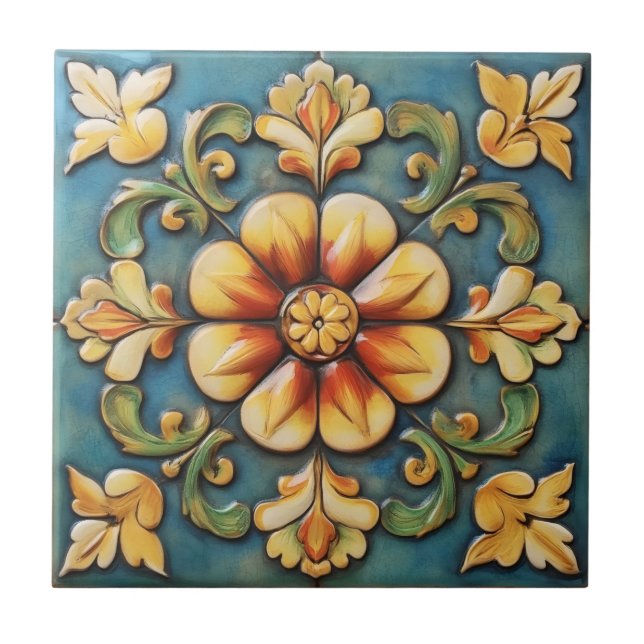 Carreau Carrelage italien à fleurs jaunes (Devant)