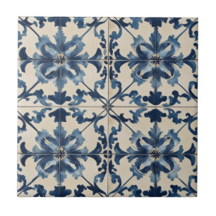 Carreau Carrelage italien crème bleue
