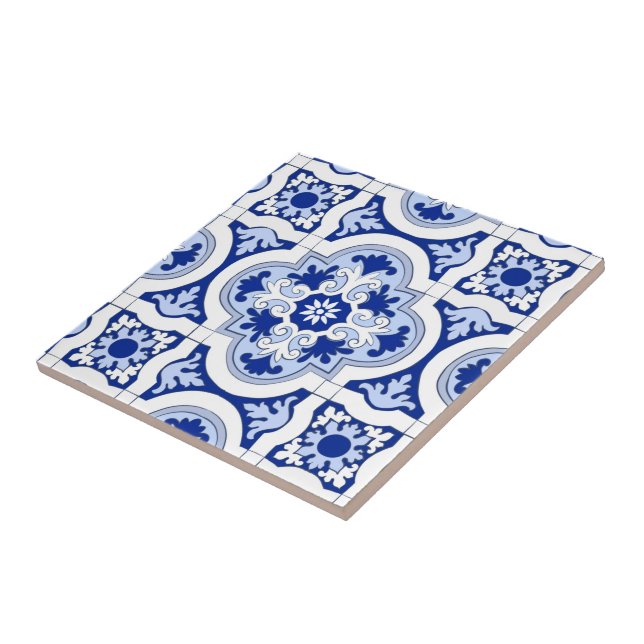 Carreau Carrelage italien, majolica,    motif bleu et blan (Côté)