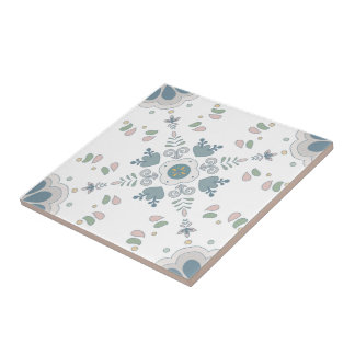 Carreau Carrelage Mandala en bleu fleur