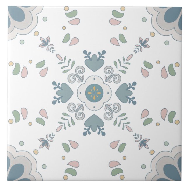 Carreau Carrelage Mandala en bleu fleur (Devant)