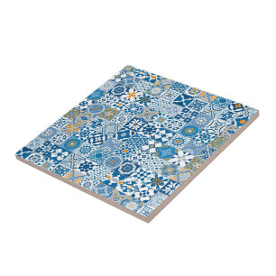 Carreau Carrelage marocain - bleu et orange