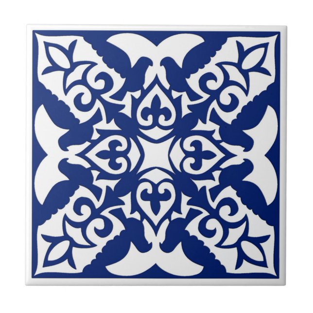 Carreau Carrelage marocain, bleu marine et blanc (Devant)