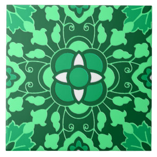 Carreau Carrelage marocain floral, vert Jade clair et fonc