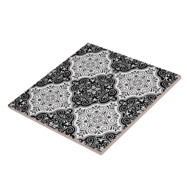 Carreau Carrelage marocain noir et blanc Motif (Côté)