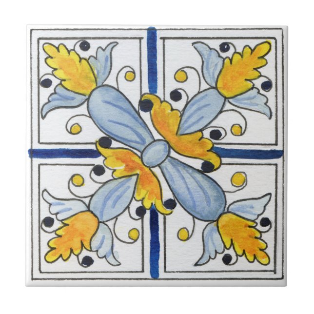 Carreau Carrelage méditerranéen, majolica, style sicilien  (Devant)