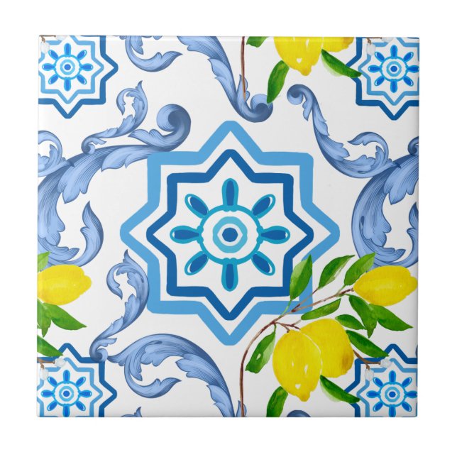 Carreau Carrelage méditerranéen, majolica, style sicilien  (Devant)