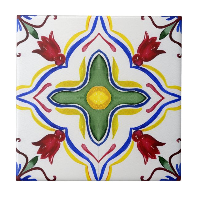 Carreau Carrelage méditerranéen, majolica, style sicilien  (Devant)