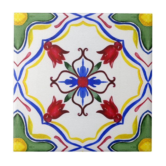Carreau Carrelage méditerranéen, majolica, style sicilien  (Devant)