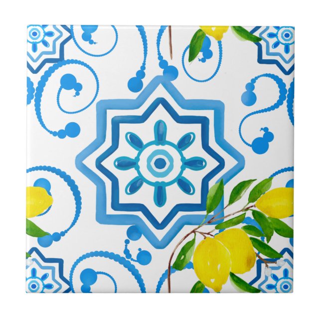 Carreau Carrelage méditerranéen, majolica, style sicilien  (Devant)
