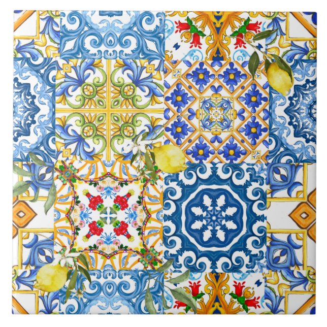 Carreau Carrelage méditerranéen, majolica, style sicilien (Devant)