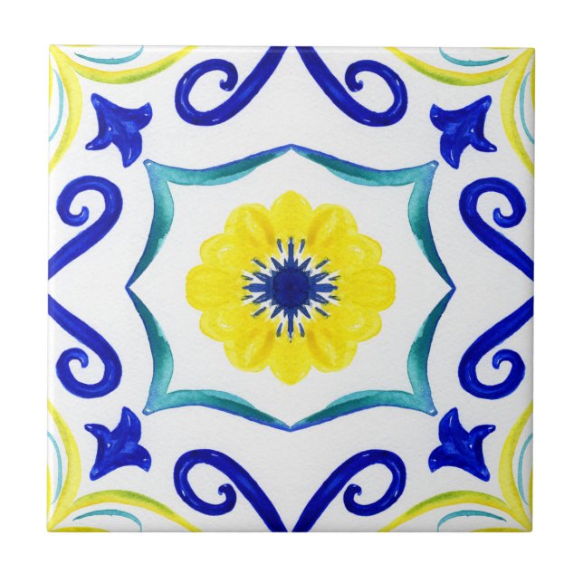 Carreau Carrelage méditerranéen, majolica, style sicilien  (Devant)