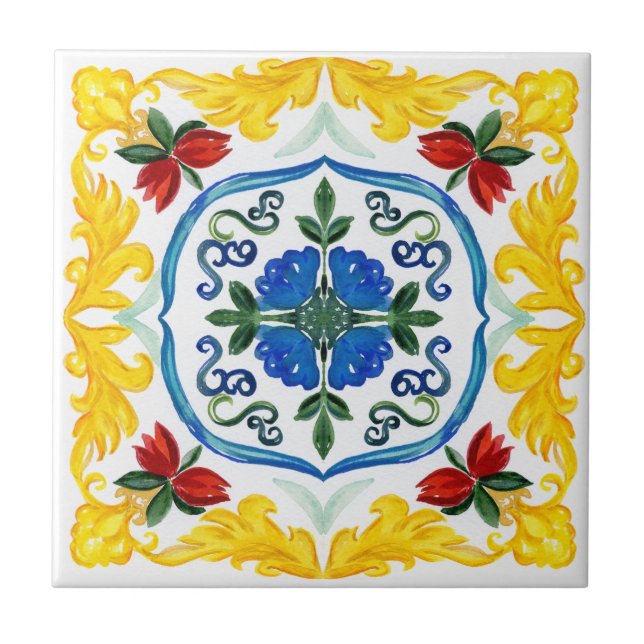 Carreau Carrelage méditerranéen, majolica, style sicilien  (Devant)