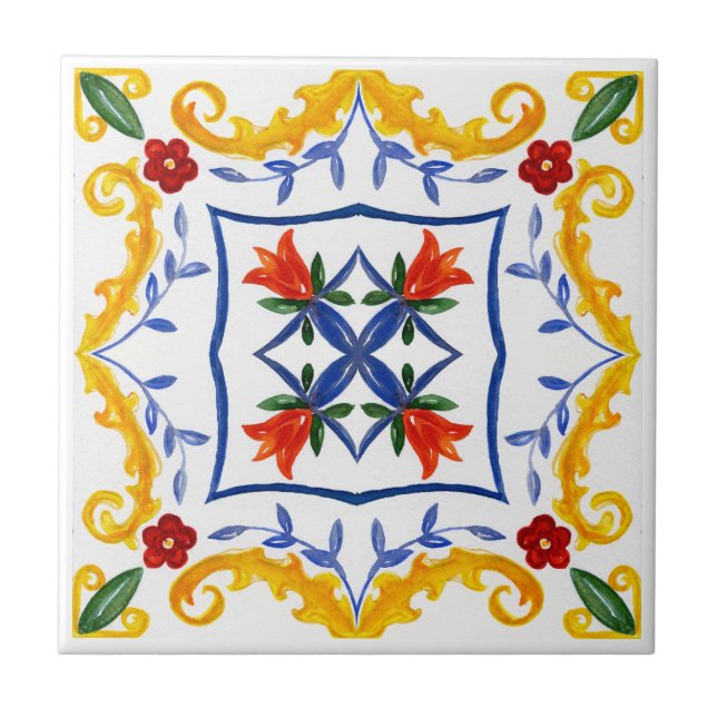 Carreau Carrelage méditerranéen, majolica, style sicilien  (Devant)