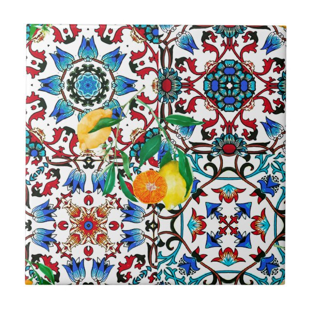 Carreau Carrelage méditerranéen, mosaïque, citron, art d'é (Devant)