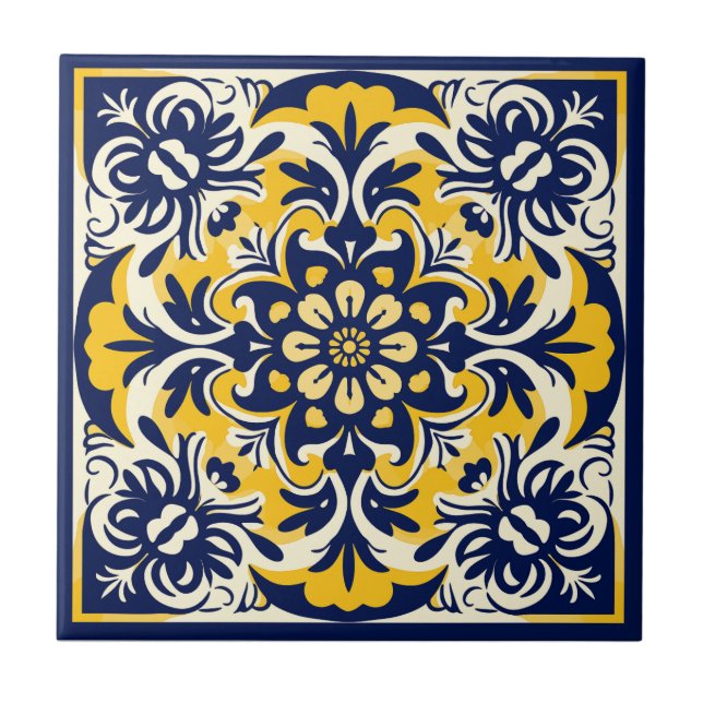 Carreau Carrelage mexicain bleu et jaune - # 2 (Devant)