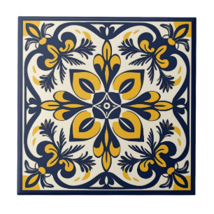 Carreau Carrelage mexicain bleu et jaune - #3