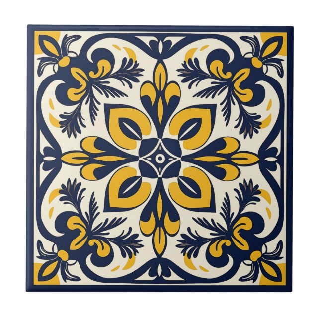 Carreau Carrelage mexicain bleu et jaune - #3 (Devant)