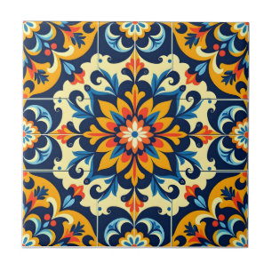 Carreau Carrelage mexicain Etoile orange bleu jaune blanc