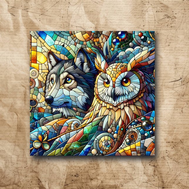 Carreau Carrelage mosaïque Loup et hibou (Créateur téléchargé)