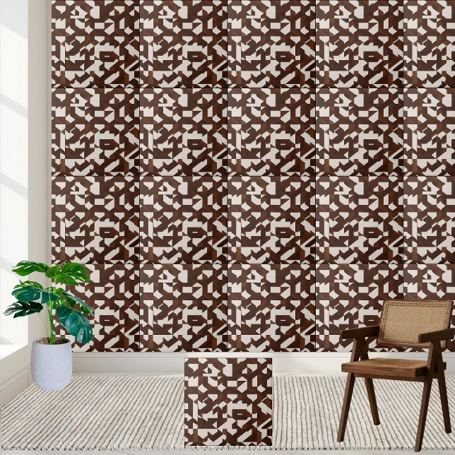 Carreau Carrelage Motif Brown et blanc (Geometric Parquet Brown and White Pattern Tile)