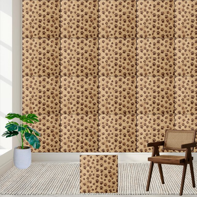 Carreau Carrelage Motif Brown minuscule (Tiny Warm Brown Paw Print Pattern Tile)