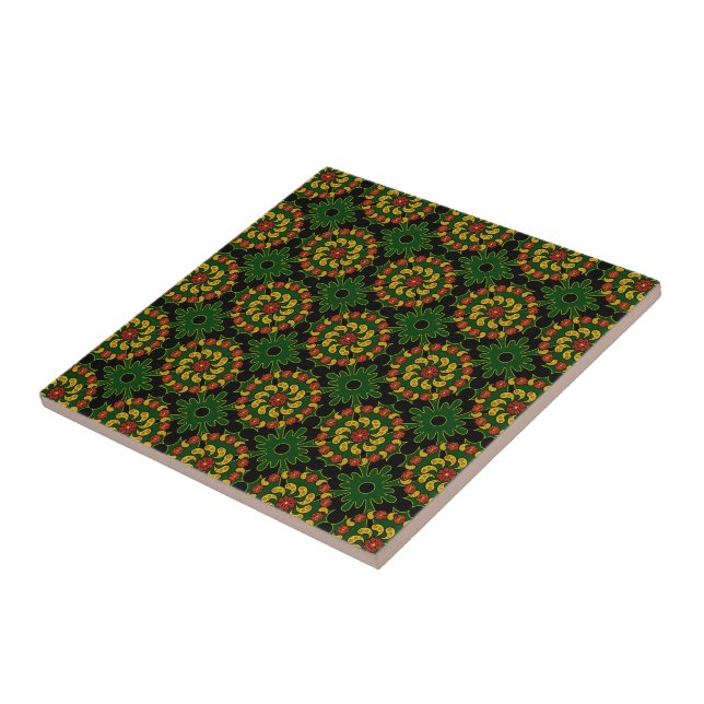 Carreau Carrelage Motif Paisley vert (Côté)