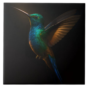 Carreau Carrelage noir 4 Luxe avec colibri volant