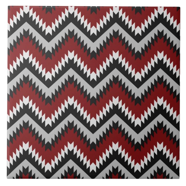 Carreau carrelage noir gris motif aztec (Devant)