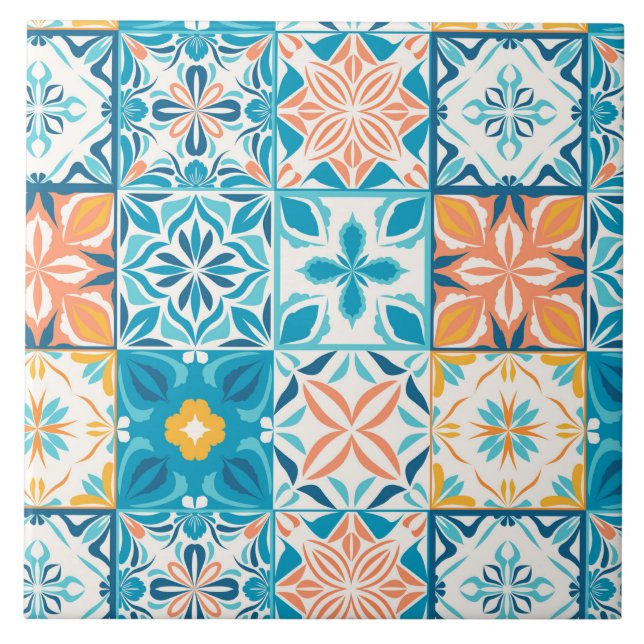 Carreau Carrelage orange et bleu (Devant)