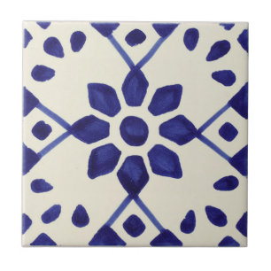 Carreau Carrelage peint à la main bleu et blanc mexicain